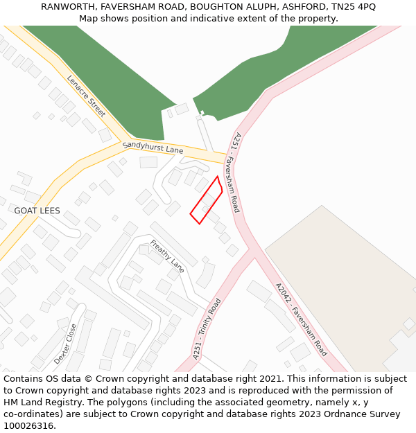 RANWORTH, FAVERSHAM ROAD, BOUGHTON ALUPH, ASHFORD, TN25 4PQ: Location map and indicative extent of plot