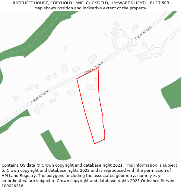 RATCLIFFE HOUSE, COPYHOLD LANE, CUCKFIELD, HAYWARDS HEATH, RH17 5EB: Location map and indicative extent of plot