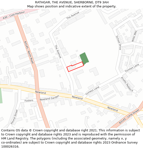 RATHGAR, THE AVENUE, SHERBORNE, DT9 3AH: Location map and indicative extent of plot