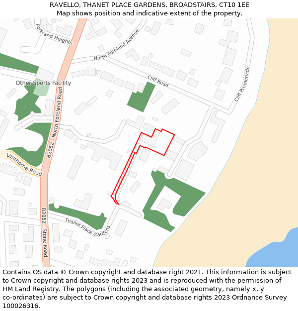 RAVELLO, THANET PLACE GARDENS, BROADSTAIRS, CT10 1EE: Location map and indicative extent of plot