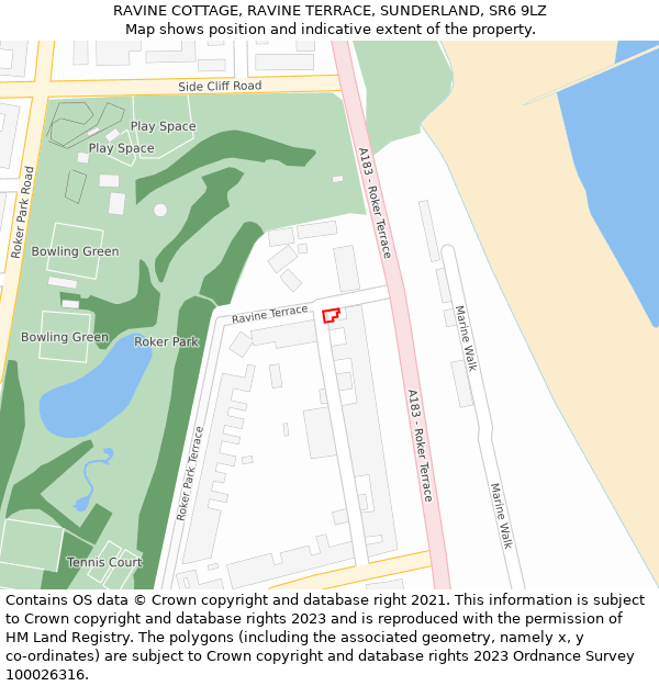 RAVINE COTTAGE, RAVINE TERRACE, SUNDERLAND, SR6 9LZ: Location map and indicative extent of plot