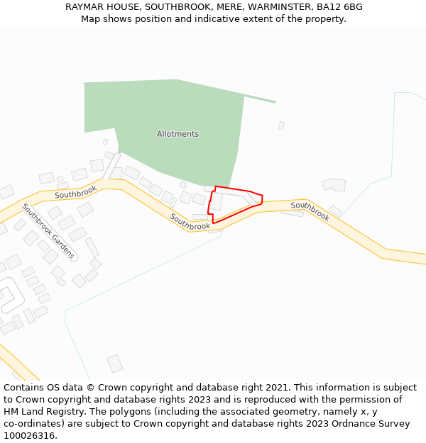RAYMAR HOUSE, SOUTHBROOK, MERE, WARMINSTER, BA12 6BG: Location map and indicative extent of plot