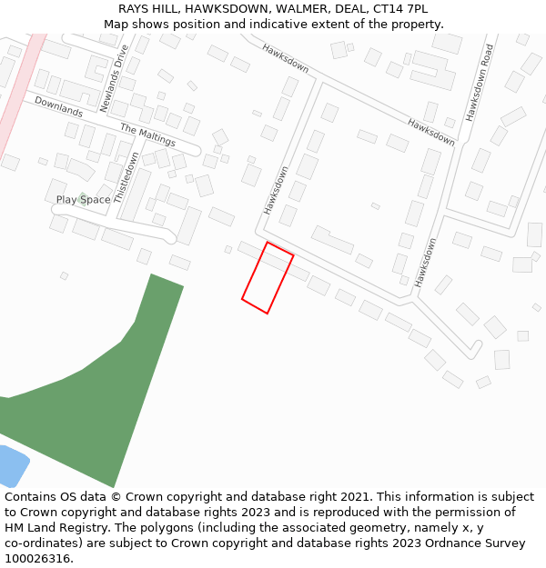 RAYS HILL, HAWKSDOWN, WALMER, DEAL, CT14 7PL: Location map and indicative extent of plot