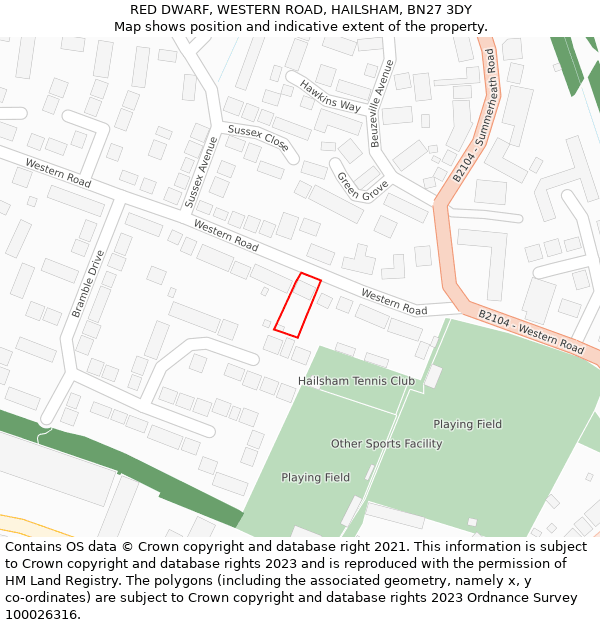 RED DWARF, WESTERN ROAD, HAILSHAM, BN27 3DY: Location map and indicative extent of plot
