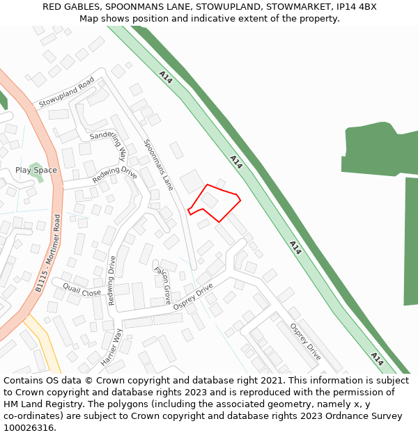 RED GABLES, SPOONMANS LANE, STOWUPLAND, STOWMARKET, IP14 4BX: Location map and indicative extent of plot