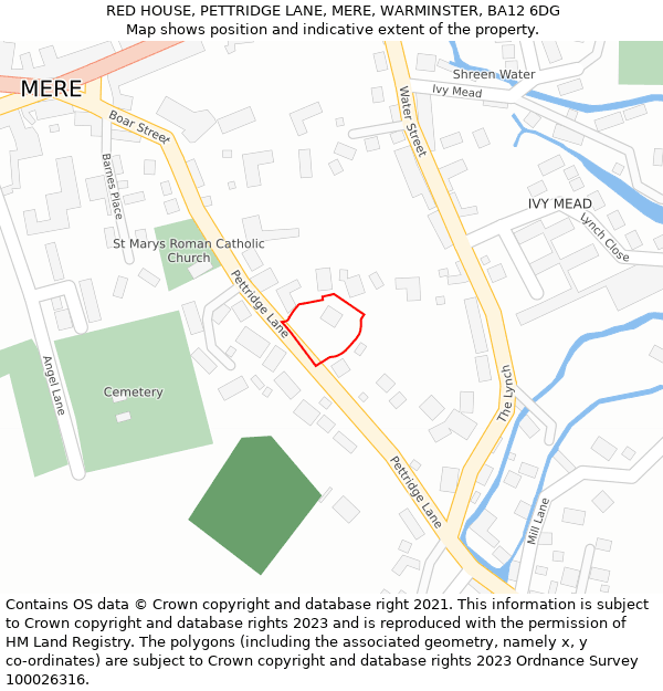 RED HOUSE, PETTRIDGE LANE, MERE, WARMINSTER, BA12 6DG: Location map and indicative extent of plot