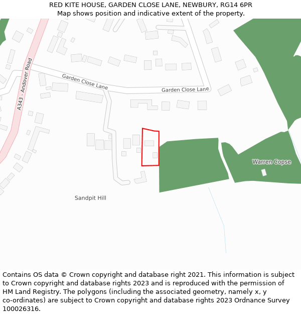 RED KITE HOUSE, GARDEN CLOSE LANE, NEWBURY, RG14 6PR: Location map and indicative extent of plot