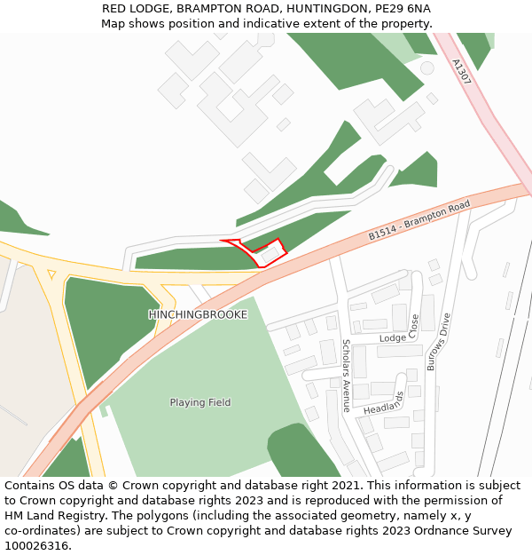 RED LODGE, BRAMPTON ROAD, HUNTINGDON, PE29 6NA: Location map and indicative extent of plot
