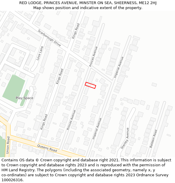 RED LODGE, PRINCES AVENUE, MINSTER ON SEA, SHEERNESS, ME12 2HJ: Location map and indicative extent of plot