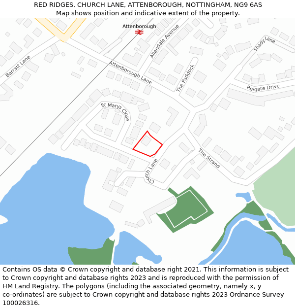 RED RIDGES, CHURCH LANE, ATTENBOROUGH, NOTTINGHAM, NG9 6AS: Location map and indicative extent of plot