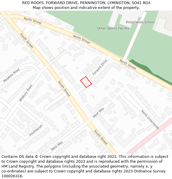 RED ROOFS, FORWARD DRIVE, PENNINGTON, LYMINGTON, SO41 8GA: Location map and indicative extent of plot