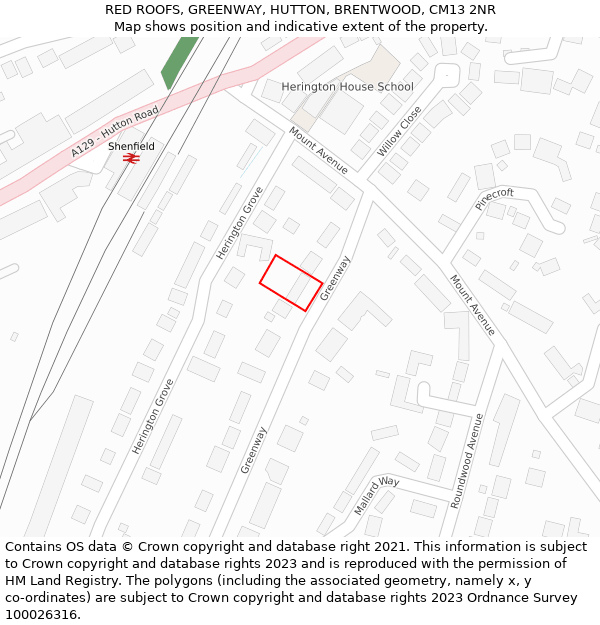 RED ROOFS, GREENWAY, HUTTON, BRENTWOOD, CM13 2NR: Location map and indicative extent of plot