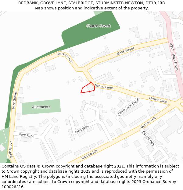 REDBANK, GROVE LANE, STALBRIDGE, STURMINSTER NEWTON, DT10 2RD: Location map and indicative extent of plot