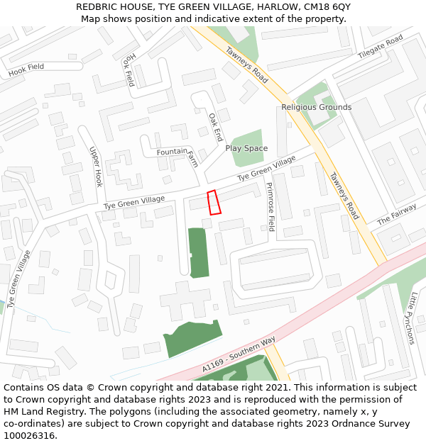 REDBRIC HOUSE, TYE GREEN VILLAGE, HARLOW, CM18 6QY: Location map and indicative extent of plot