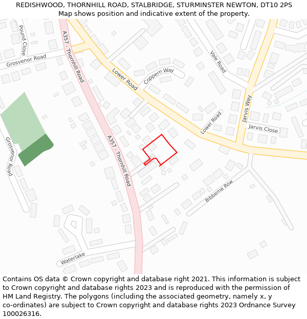 REDISHWOOD, THORNHILL ROAD, STALBRIDGE, STURMINSTER NEWTON, DT10 2PS: Location map and indicative extent of plot