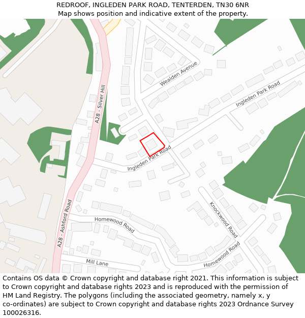 REDROOF, INGLEDEN PARK ROAD, TENTERDEN, TN30 6NR: Location map and indicative extent of plot