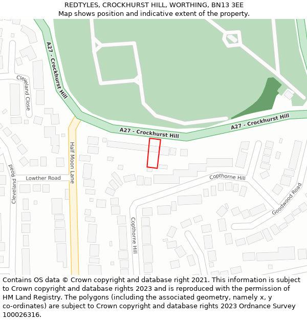 REDTYLES, CROCKHURST HILL, WORTHING, BN13 3EE: Location map and indicative extent of plot