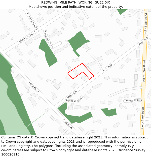 REDWING, MILE PATH, WOKING, GU22 0JX: Location map and indicative extent of plot