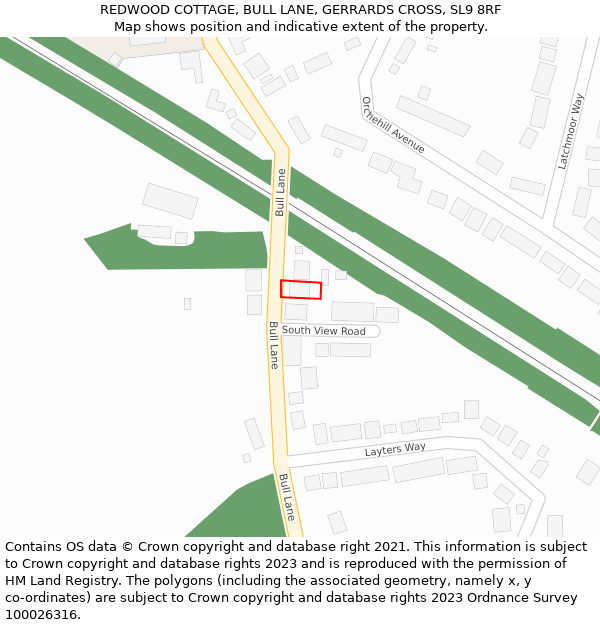 REDWOOD COTTAGE, BULL LANE, GERRARDS CROSS, SL9 8RF: Location map and indicative extent of plot