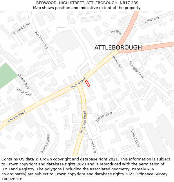 REDWOOD, HIGH STREET, ATTLEBOROUGH, NR17 2BS: Location map and indicative extent of plot