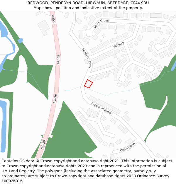 REDWOOD, PENDERYN ROAD, HIRWAUN, ABERDARE, CF44 9RU: Location map and indicative extent of plot