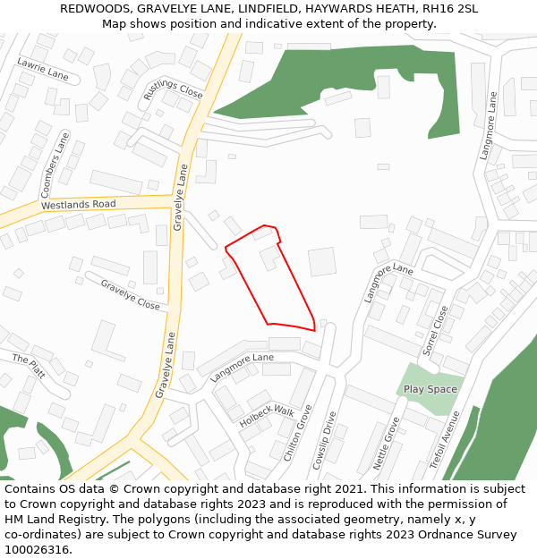 REDWOODS, GRAVELYE LANE, LINDFIELD, HAYWARDS HEATH, RH16 2SL: Location map and indicative extent of plot