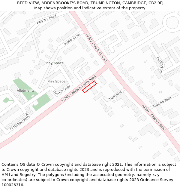 REED VIEW, ADDENBROOKE'S ROAD, TRUMPINGTON, CAMBRIDGE, CB2 9EJ: Location map and indicative extent of plot