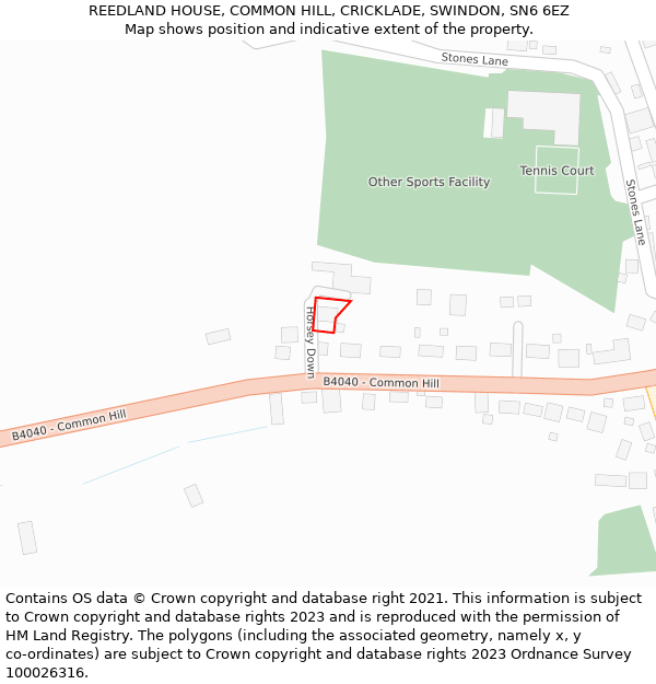 REEDLAND HOUSE, COMMON HILL, CRICKLADE, SWINDON, SN6 6EZ: Location map and indicative extent of plot