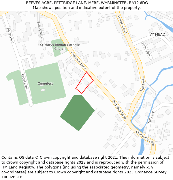 REEVES ACRE, PETTRIDGE LANE, MERE, WARMINSTER, BA12 6DG: Location map and indicative extent of plot