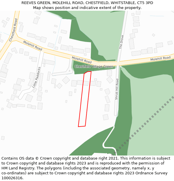 REEVES GREEN, MOLEHILL ROAD, CHESTFIELD, WHITSTABLE, CT5 3PD: Location map and indicative extent of plot