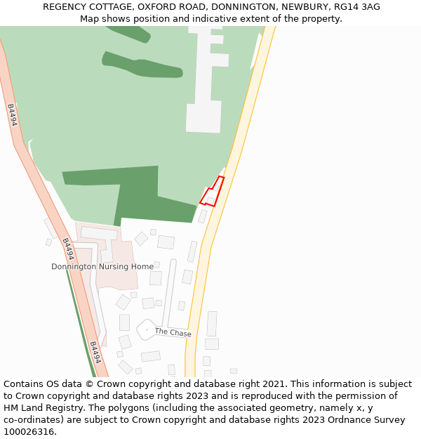 REGENCY COTTAGE, OXFORD ROAD, DONNINGTON, NEWBURY, RG14 3AG: Location map and indicative extent of plot