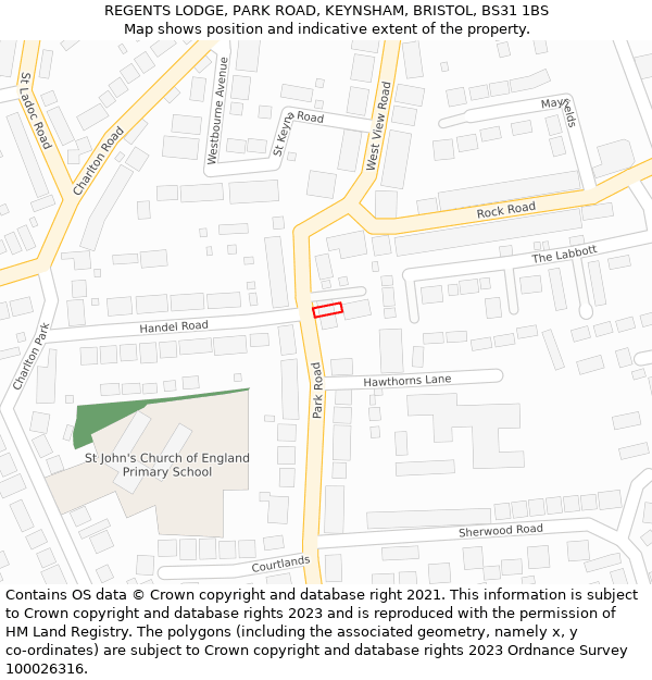 REGENTS LODGE, PARK ROAD, KEYNSHAM, BRISTOL, BS31 1BS: Location map and indicative extent of plot