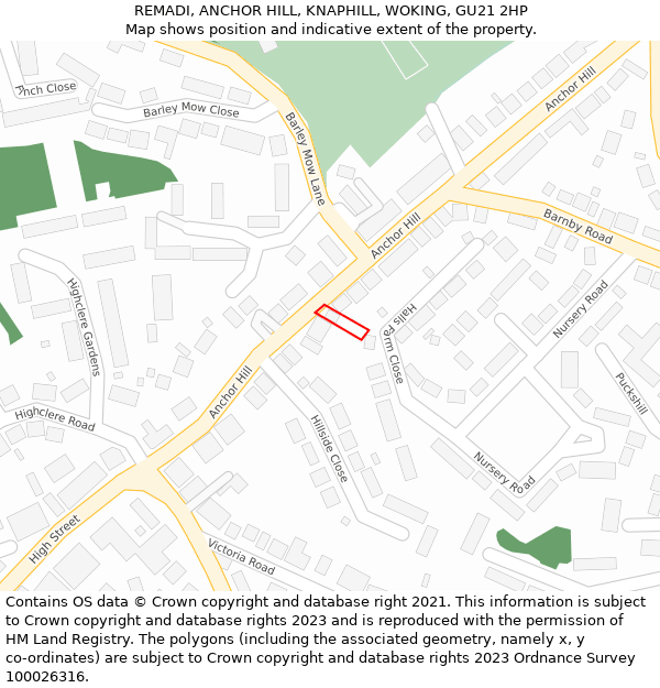 REMADI, ANCHOR HILL, KNAPHILL, WOKING, GU21 2HP: Location map and indicative extent of plot