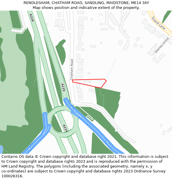 RENDLESHAM, CHATHAM ROAD, SANDLING, MAIDSTONE, ME14 3AY: Location map and indicative extent of plot