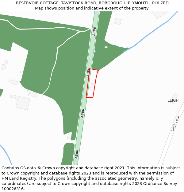 RESERVOIR COTTAGE, TAVISTOCK ROAD, ROBOROUGH, PLYMOUTH, PL6 7BD: Location map and indicative extent of plot