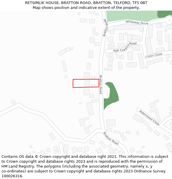 RETSIMLIK HOUSE, BRATTON ROAD, BRATTON, TELFORD, TF5 0BT: Location map and indicative extent of plot