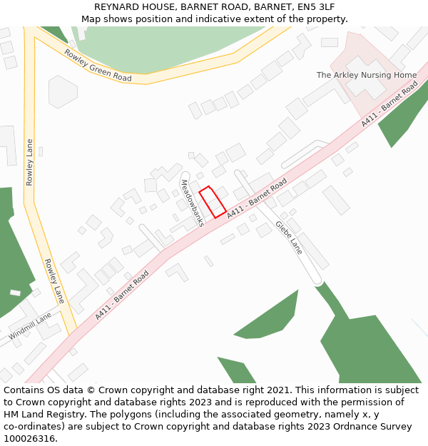 REYNARD HOUSE, BARNET ROAD, BARNET, EN5 3LF: Location map and indicative extent of plot