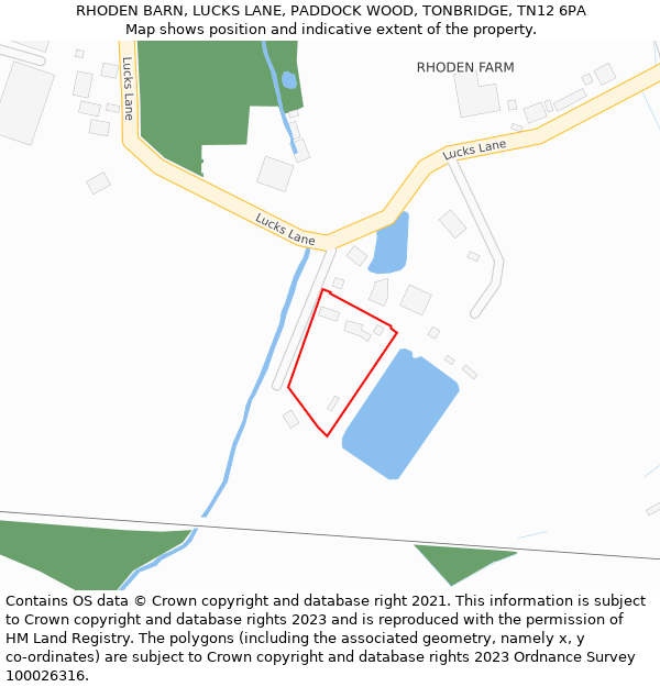 RHODEN BARN, LUCKS LANE, PADDOCK WOOD, TONBRIDGE, TN12 6PA: Location map and indicative extent of plot