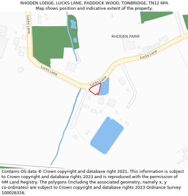 RHODEN LODGE, LUCKS LANE, PADDOCK WOOD, TONBRIDGE, TN12 6PA: Location map and indicative extent of plot