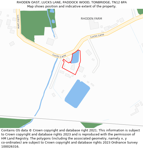 RHODEN OAST, LUCKS LANE, PADDOCK WOOD, TONBRIDGE, TN12 6PA: Location map and indicative extent of plot
