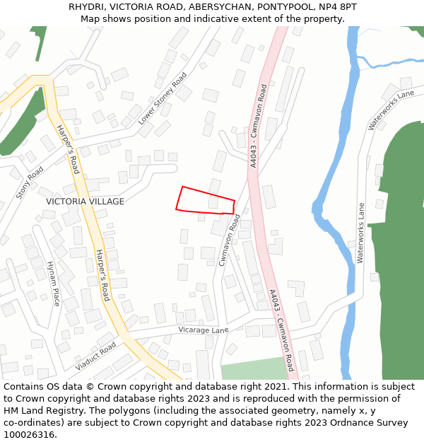 RHYDRI, VICTORIA ROAD, ABERSYCHAN, PONTYPOOL, NP4 8PT: Location map and indicative extent of plot
