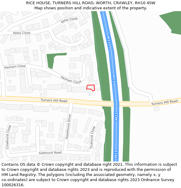 RICE HOUSE, TURNERS HILL ROAD, WORTH, CRAWLEY, RH10 4SW: Location map and indicative extent of plot