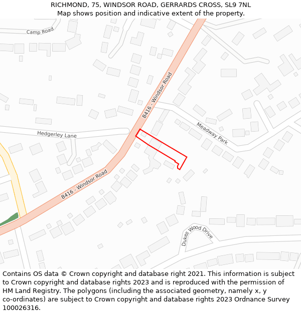 RICHMOND, 75, WINDSOR ROAD, GERRARDS CROSS, SL9 7NL: Location map and indicative extent of plot