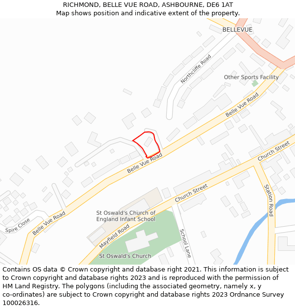 RICHMOND, BELLE VUE ROAD, ASHBOURNE, DE6 1AT: Location map and indicative extent of plot