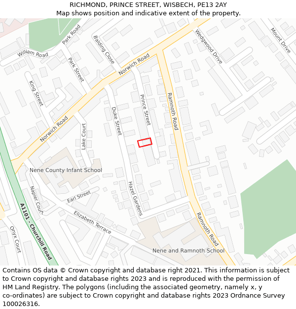 RICHMOND, PRINCE STREET, WISBECH, PE13 2AY: Location map and indicative extent of plot