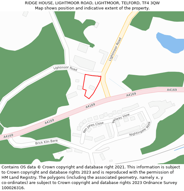 RIDGE HOUSE, LIGHTMOOR ROAD, LIGHTMOOR, TELFORD, TF4 3QW: Location map and indicative extent of plot