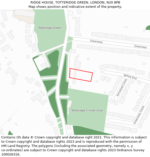 RIDGE HOUSE, TOTTERIDGE GREEN, LONDON, N20 8PB: Location map and indicative extent of plot