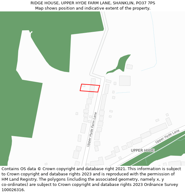 RIDGE HOUSE, UPPER HYDE FARM LANE, SHANKLIN, PO37 7PS: Location map and indicative extent of plot