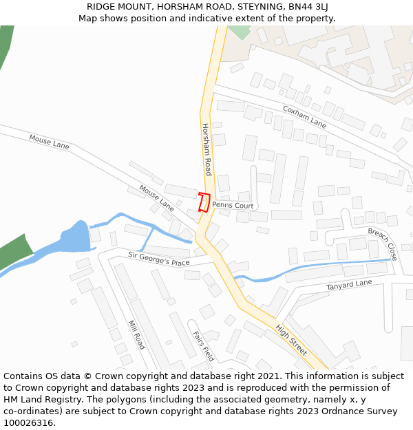 RIDGE MOUNT, HORSHAM ROAD, STEYNING, BN44 3LJ: Location map and indicative extent of plot