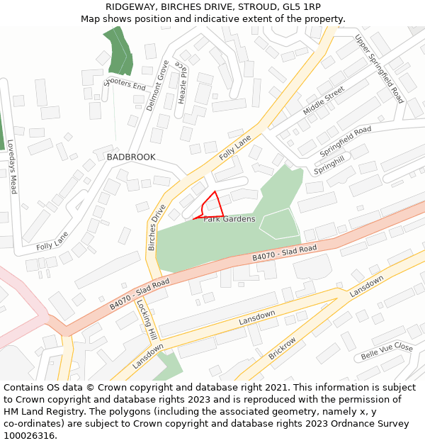 RIDGEWAY, BIRCHES DRIVE, STROUD, GL5 1RP: Location map and indicative extent of plot
